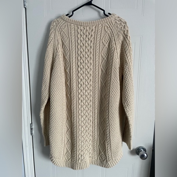 LL Bean Signature XL Cotton Fisherman Cable Knit Tunic Sweater Beige NWT - Picture 8 of 14